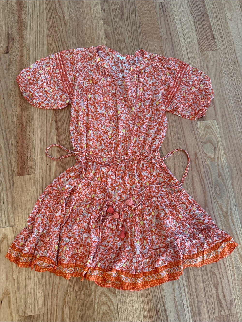 Poupette St. Barth Floral Tie-Waist Dress - Pink & Orange